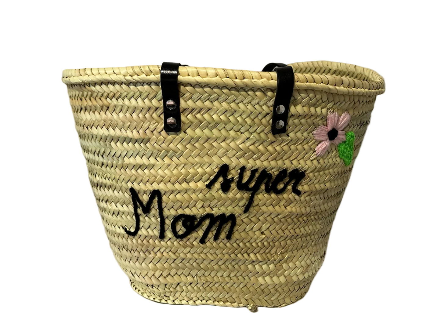 Mommy straw embroidered shoulder bag